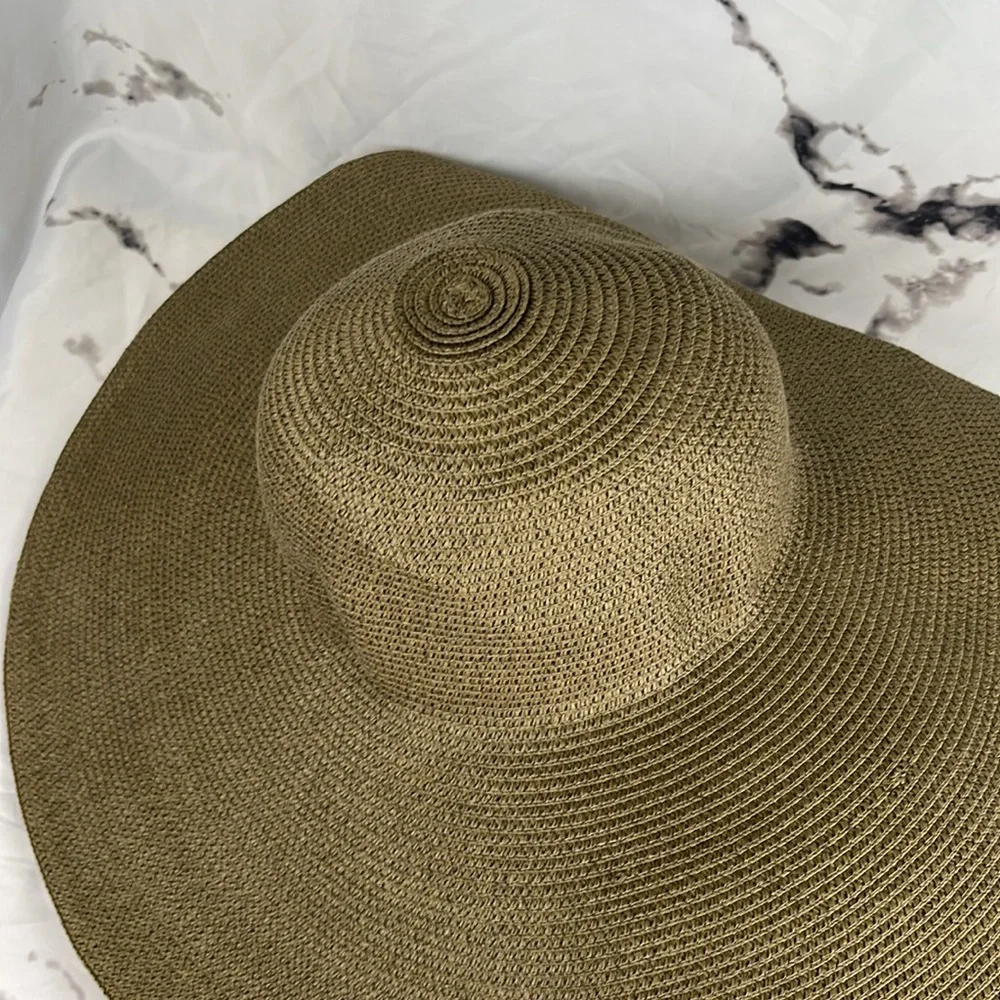 Lauren Ralph Lauren Straw Sunhat Floppy Wide Brim Two-Tone Brand Plaque Size M - Picture 3 of 10